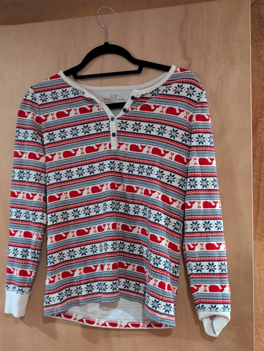 Vineyard Vines Whale Snowflake Henley Shirt Waffle Knit Striped Top- Small